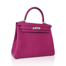 Load image into Gallery viewer, Kelly 25 Retourne Bag Rose Scheherazade Matte Alligator with Palladium Hardware