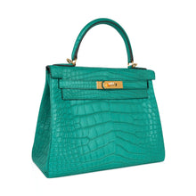 Load image into Gallery viewer, Kelly 28 Bag Vert Jade Matte Alligator Gold Hardware