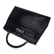 Load image into Gallery viewer, Kelly 32 Sellier Bag Black Crocodile with Palladium Hardware