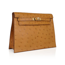 Load image into Gallery viewer, Kelly Danse Bag Tabac Camel Ostrich with Gold Hardware