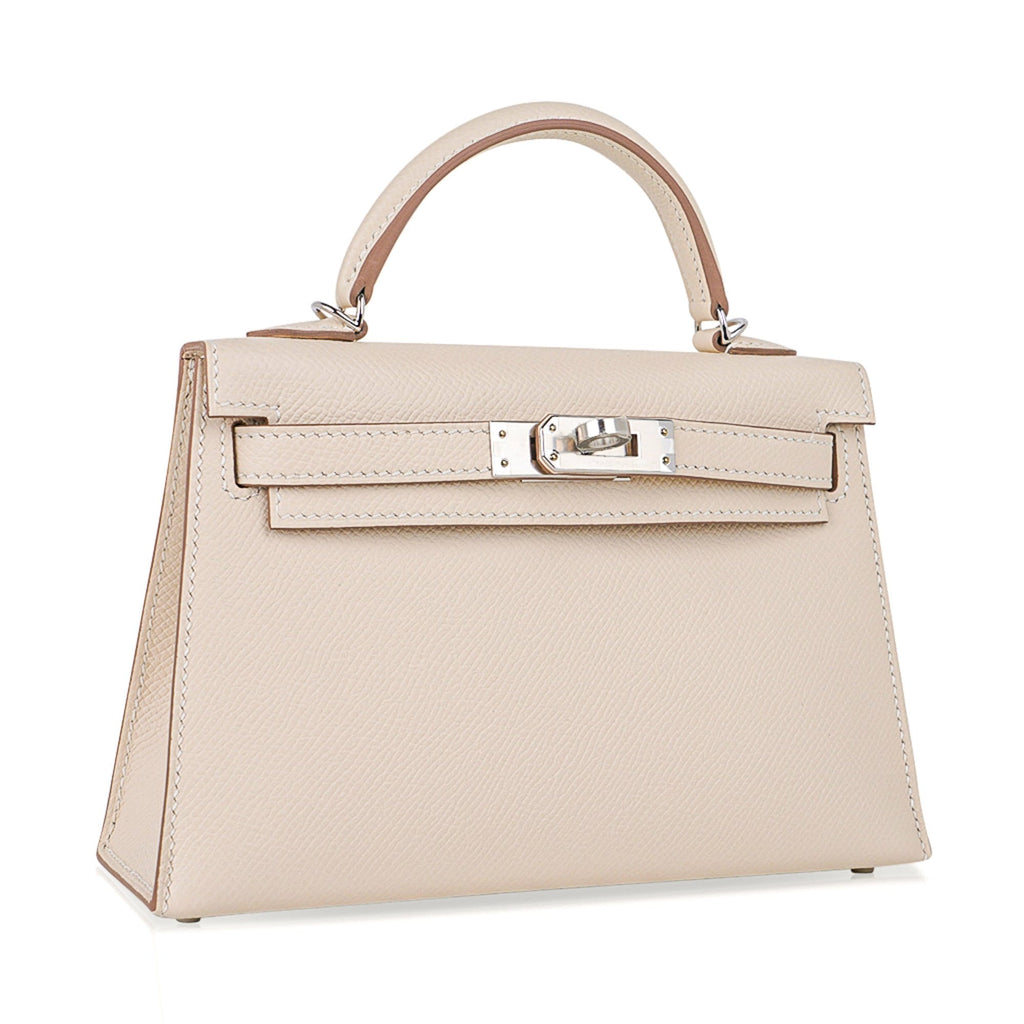 Kelly 20 Mini Sellier Bag Craie Epsom Leather Palladium Hardware New w/Box