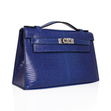 Load image into Gallery viewer, Kelly Pochette Bag Blue Sapphire Lizard Clutch Palladium Hardware