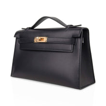 Load image into Gallery viewer, Kelly Pochette Bag Black Swift Leather with Gold Hardware