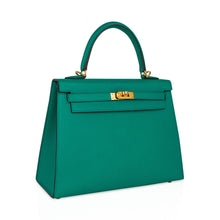 Load image into Gallery viewer, Kelly 25 Sellier Bag Jade Epsom Leather with Gold Hardware
