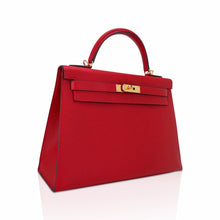 Load image into Gallery viewer, Kelly 32 Sellier Bag Rouge Casaque Epsom Leather with Gold Hardware