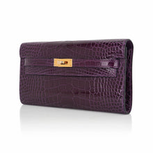 Load image into Gallery viewer, Kelly Classique To Go Wallet Cassis Alligator with Gold Hardware