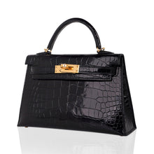 Load image into Gallery viewer, Kelly 20 Mini Sellier Bag Black Alligator Gold Hardware