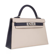 Load image into Gallery viewer, Special Order HSS Mini Kelly 20 Bag Sellier Craie &amp; Blue Indigo Epsom Leather with Palladium Hardware