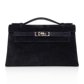 Kelly Pochette Black Doblis Suede Palladium