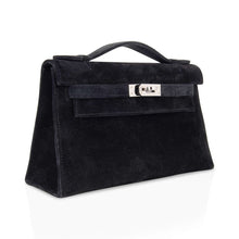 Load image into Gallery viewer, Kelly Pochette Black Doblis Suede Palladium